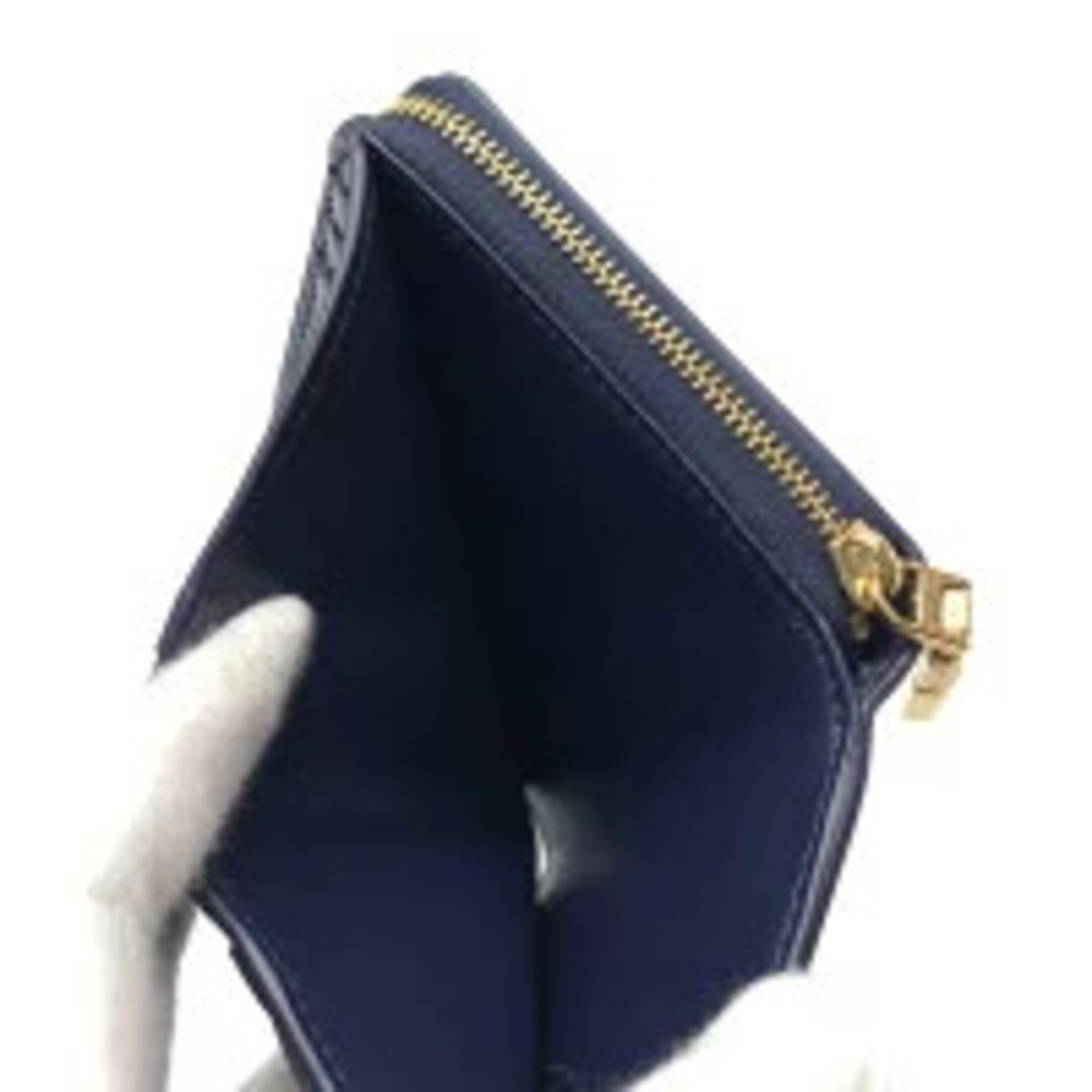 GIVENCHY Round Zipper Bi fold Wallet Leather Navy Blue coin wallet Purse - Picture 7 of 9